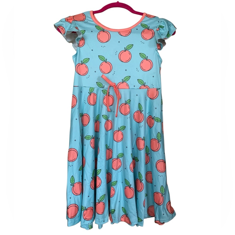 Peach Print Blue Kids Casual Dress